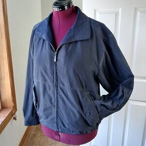 London Fog Navy Blue Windbreaker Jacket M VTG 90s double collar pockets full zip